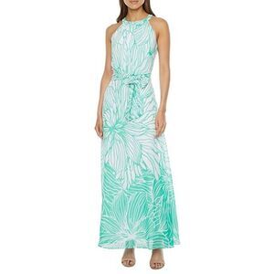 R&K NWT  halter maxi dress size 12 green and white